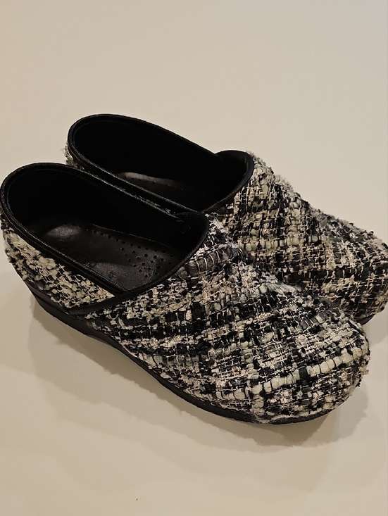 Sanita Danish Black and White Tweed Slip-On Clogs W/back Women's Size 41 - Picture 2 of 12